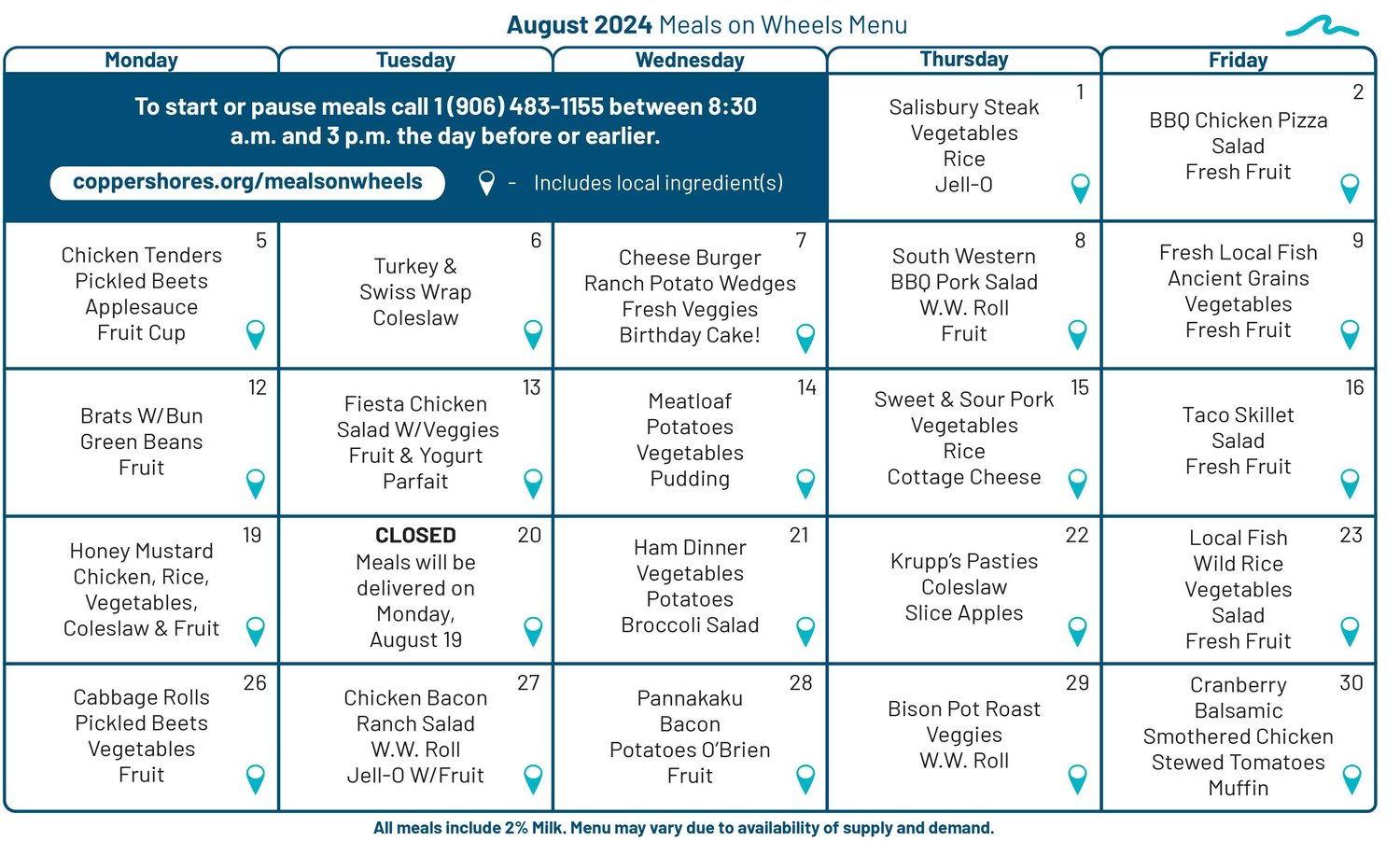 August Menu 2024